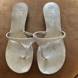 GIUSEPPE ZANOTTI 9 39.5eu silver and crystal flip flop shoes